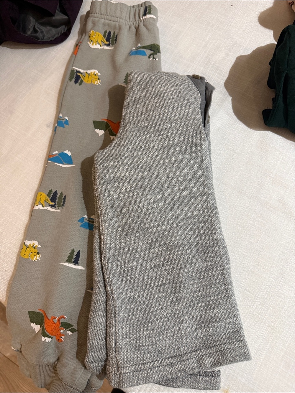 Kids Grey and Green Dino Print Jogger Pants